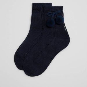 Meias infantis com bordados marinho