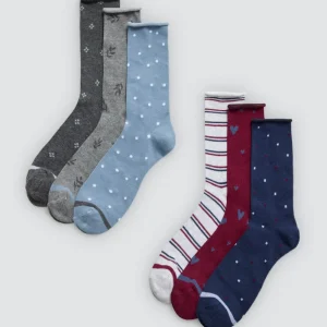 Pacote de 6 meias estampadas sem punho
