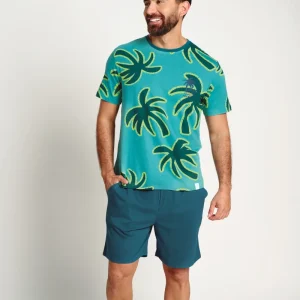 Pijama masculino de algodão com manga curta e estampa de palmeiras | MUYDEMI