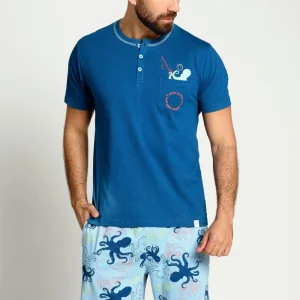 Pijama curto masculino de algodão com estampa de polvo | MUYDEMI