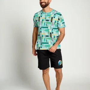 Pijama masculino de algodão com manga curta estilo surfista | MUYDEMI