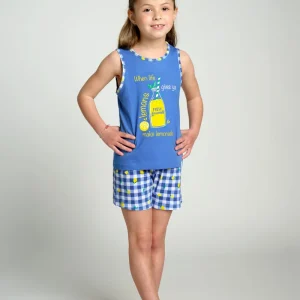 Pijama infantil de algodão com estampa de limonada e mangas curtas | MUYDEMI