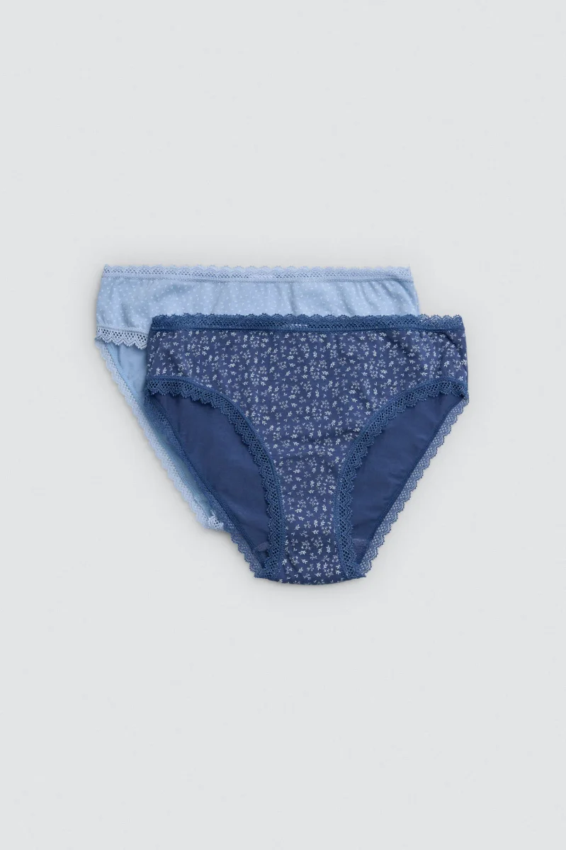 Pacote com 2 calcinhas midi estampadas em tons azuis