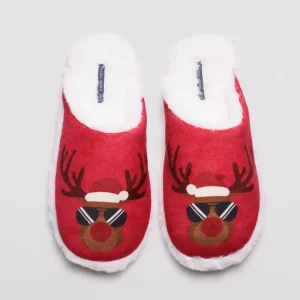 Chinelos masculinos com estampa de Natal vermelho