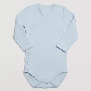 Body básico para bebê azul claro de manga comprida cruzada