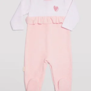 Macacão bebê manga longa com babados rosa