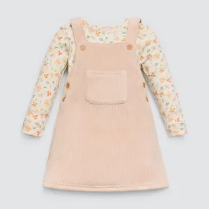 Conjunto de bebê outono: vestido macacão e camiseta de manga comprida