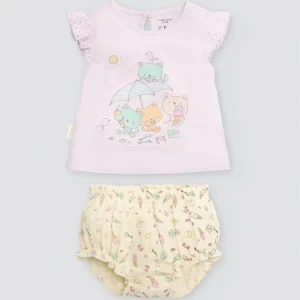 Conjunto de bebê sem mangas com estampa de verão