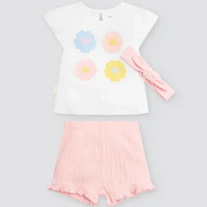 Conjunto de bebê de 3 peças com estampa floral