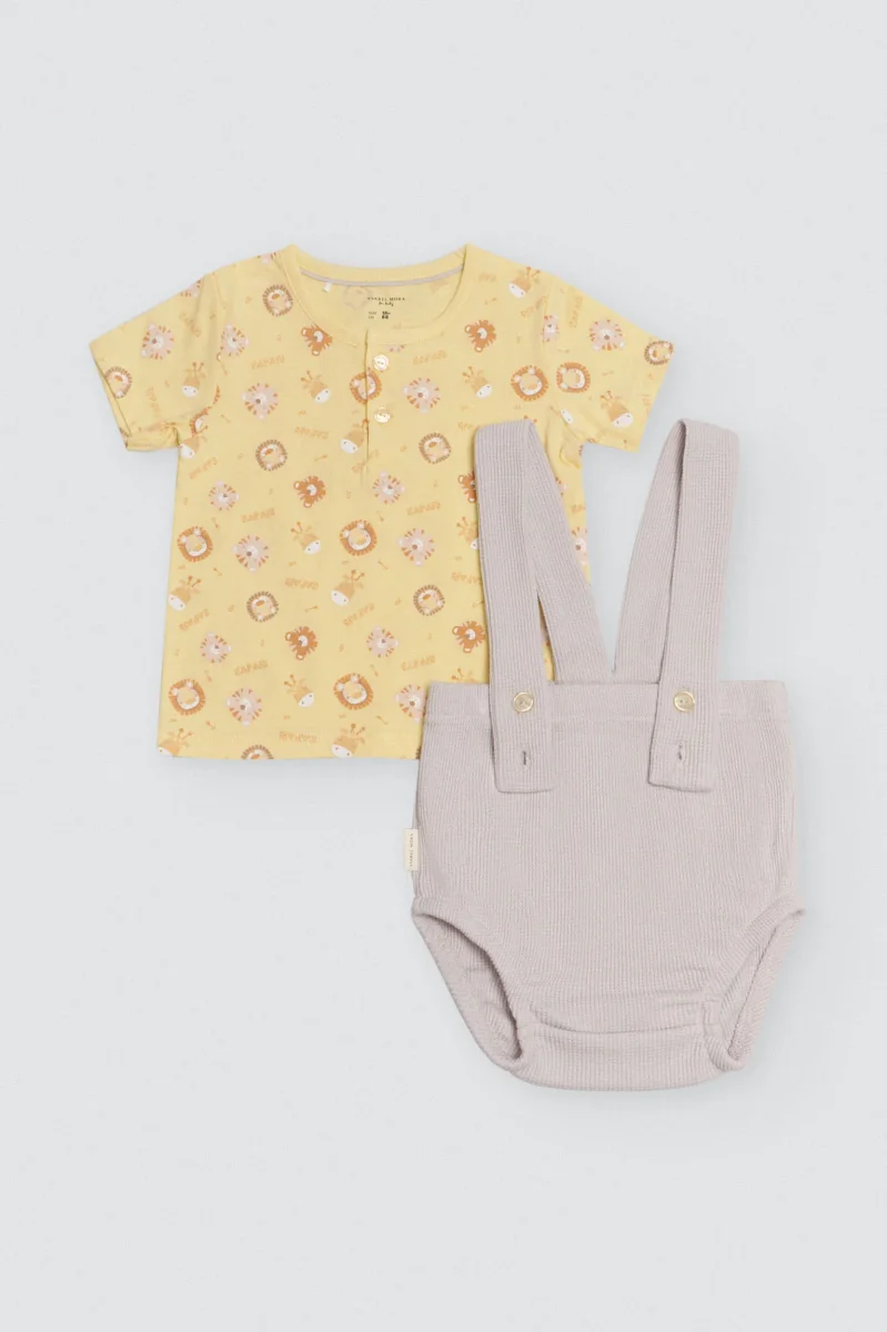 Conjunto bebé t-shirt manga curta e calções com alças Safari