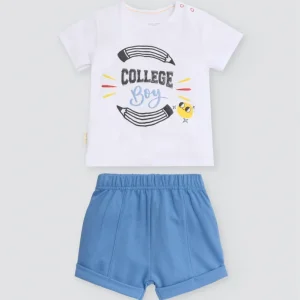 Conjunto universitário de manga curta para bebê menino