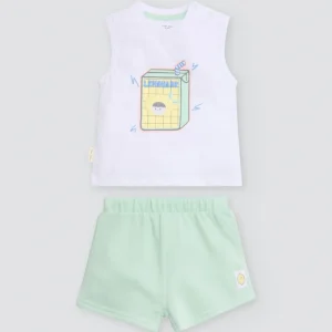 Conjunto infantil sem mangas com estampa de limonada