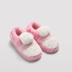 Chinelos de casa com detalhe de pompom rosa