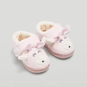 Chinelos de casa para bebê com fecho adesivo rosa