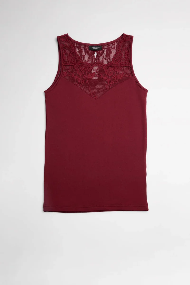 T-shirt térmica em renda castanha sem mangas