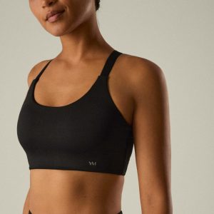 Sutiã esportivo com alças cruzadas, suporte médio, preto