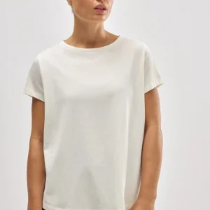 Camiseta básica de algodão estilo esportivo marfim