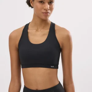 Sutiã esportivo preto com blocos de cores e toque de algodão