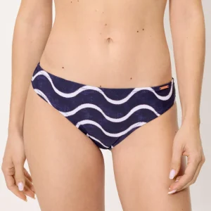 Calcinha de biquíni com estampa de ondas azul-marinho