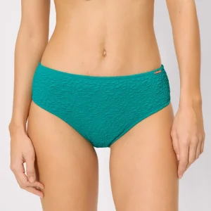 Calcinha de biquíni modeladora midi texturizada turquesa