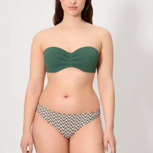 Top de biquíni bandeau em micropiqué verde garrafa, tamanho C
