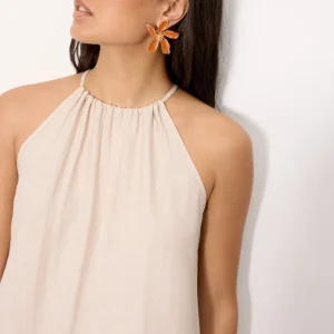 Vestido longo reto em linho