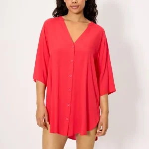 Camisa longa coral de manga curta
