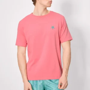 Camiseta de manga curta com estampa de estrela-do-mar rosa