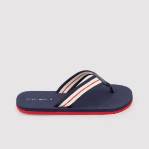 Chinelo masculino com listras contrastantes, azul marinho