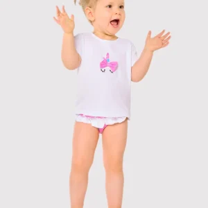 Conjunto de camiseta e calcinha de bebê com estampa de unicórnio