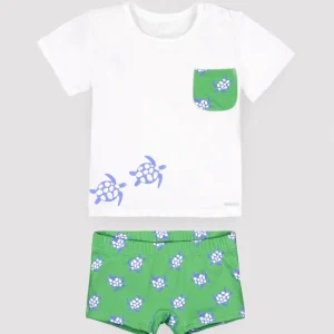 Conjunto de camiseta e cueca boxer com estampa de tartaruga bebê