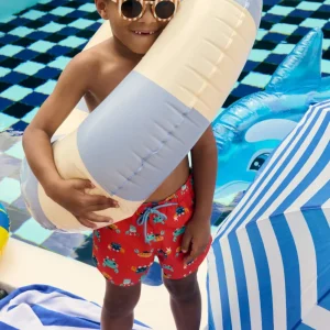 Calção de banho curto infantil com estampa de caranguejos multicoloridos