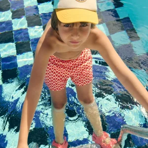 Calção de banho curto para meninos com estampa étnica multicolorida